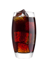 Glass of cold cola soda drink with ice cubes