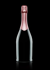 Bottle of pink rose champagne on black