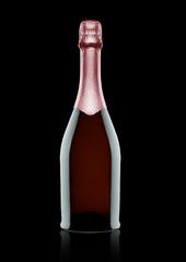 Fototapeta na wymiar Bottle of pink rose champagne on black
