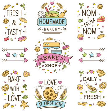 Colorful Doodle Bakery Logo And Ornament