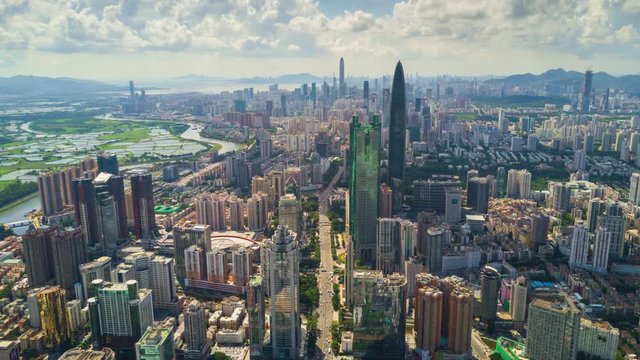 shenzhen cityscape sunny day aerial panorama 4k timelapse china
