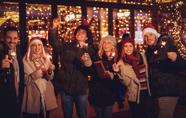 Friends With Sparklers At The New Year Party © milanmarkovic78