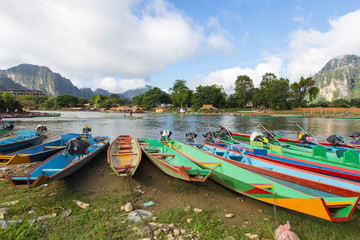 boat in Song river at Vang Vieng