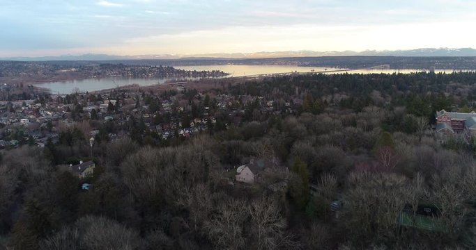 Seattle WA Aerial View Capitol Hill Montlake Lake Washington 520 Bellevue Kirkland Background