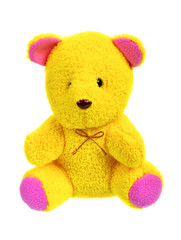 teddy bear isolated on white background, yellow