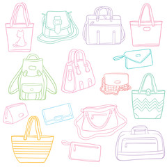 Set of doodle outline fashion bags collection