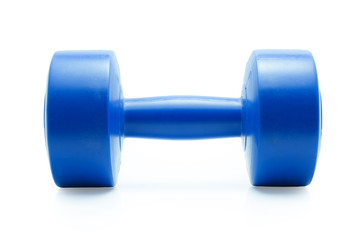 Blue dumbbell on a white background