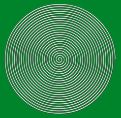 Metallic spiral on green background