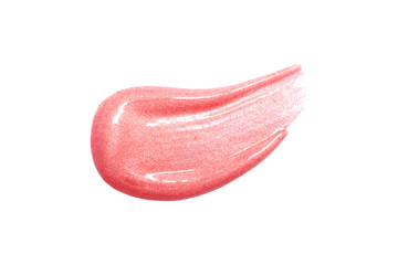 Lip gloss smear isolated on white. Smudged makeup product sample.