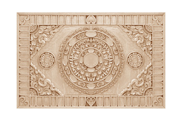 Pattern of flower carved on wood for decoration isolated on white background
