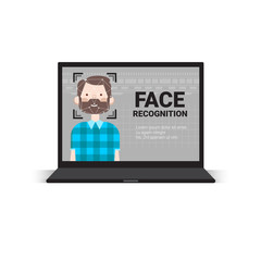 Computer Scanning User Male Face Identification Technology Access Control System Biometrical Recognition Concept Vector Illustration