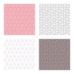 set of vector seamless floral and leaf patterns, abstract background illustrations