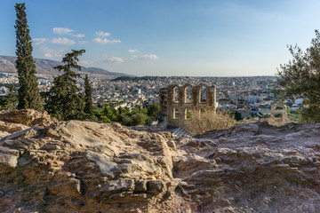 Odeon of Herodes Atticus with modern Athens in the background