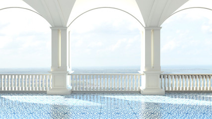 3d render from imagine classic luxury balcony sea view  Italy Mediterranean clear