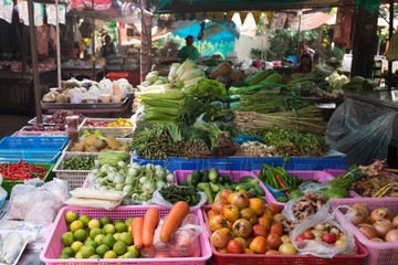 Fototapeta na wymiar Vegetable stall in thai market