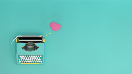 typewriter with heart on valentines day on the table colorful in front of lovely wall  picture for copy space minimal fruit and object concept pastel colorful lovely picture art