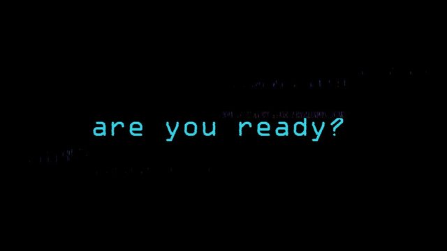 The words Cyber Monday sale, are you ready?, appearing with digital noise and glitches. OCR font.
