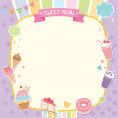 Vector of sweet menu dessert and drink design to template on purple background.