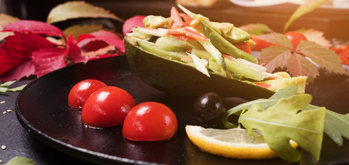cooking recipe of elegant vegetables salad. healthy food. proper and delicious nutrition.