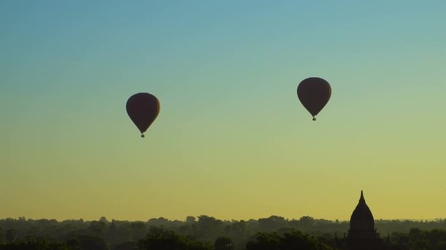Hot Air Ballons Flying at Sunrise in Bagan, Myanmar
