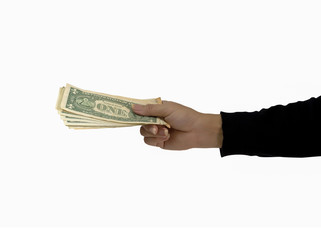 money on hand holding isolated on white background and this picture have clipping path for use work easy