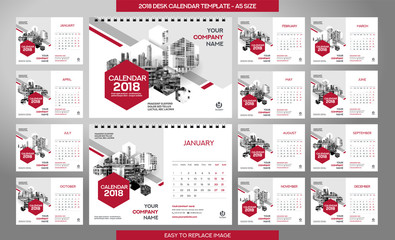 Desk Calendar 2018 template - 12 months included - A5 Size