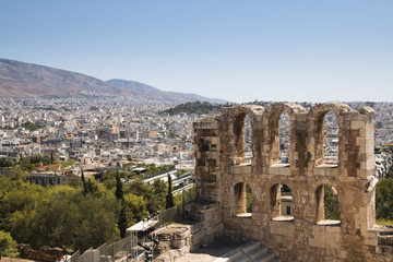 Fototapeta na wymiar The Theatre of Herod Atticus, one of the major sights in the Acropolis in Athens, the capital of Greece 