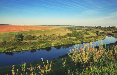 Sunny summer landscape with river