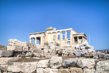 Fototapeta na wymiar The Erechtheum or temple of Poseidon on the Acropolis in Athens, the capital of Greece 