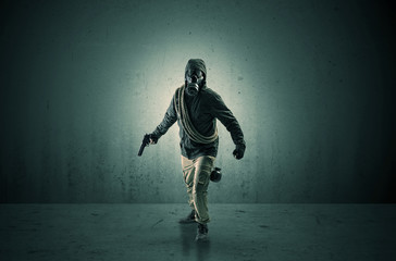 Agent in a dark space with arms