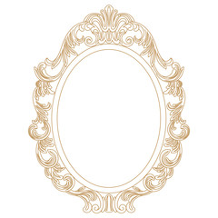 Golden vintage oval graphical frame in antique style. Vector.