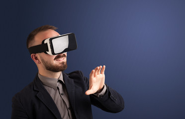 Businessman with virtual reality goggles
