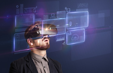 Businessman with virtual reality goggles