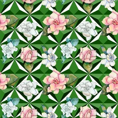 Gordijnen Wildflower gardenia flower pattern in a watercolor style. Full name of the plant: gardenia . Aquarelle wild flower for background, texture, wrapper pattern, frame or border. © yanushkov