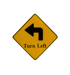 Traffic sign "Turn left". Isolated on the white background and include clipping path.