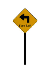 Traffic sign "Turn left". Isolated on the white background and include clipping path.