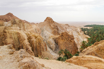 Fototapeta premium Rocks of oasis Chebika, famous landmark in Sahara desert. Tunisia.
