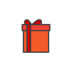 Christmas gift filled outline icon, line vector sign, linear colorful pictogram isolated on white. Present box symbol, logo illustration. Pixel perfect vector graphics