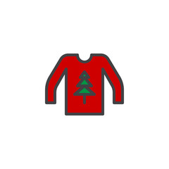 Christmas sweater filled outline icon, line vector sign, linear colorful pictogram isolated on white. Symbol, logo illustration. Pixel perfect vector graphics