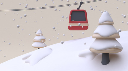 mountain lift snow nature wood toy winter new year concept 3d rendering