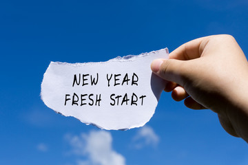 Hands Holding Piece of Paper With Text New Year Fresh Start