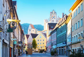 Fototapeten Old part of the city of Fussen  in beautiful sunny morning  after New Year's Eve,  Bavaria, Germany © antonel