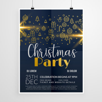 dark merry christmas party event flyer poster design template