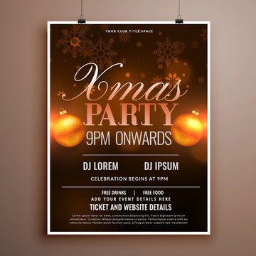 christmas flyer design card template with balls and snowflakes