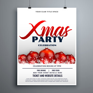 christmas party celebration flyer design with red decoration balls