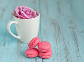 pink makkaruns on the table, sweet dessert, bakery for the bakery