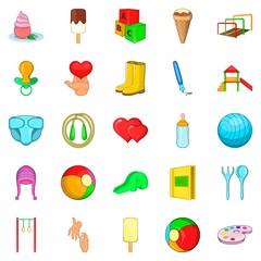Child welfare icons set, cartoon style