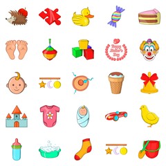 Kid welfare icons set, cartoon style