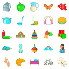 Childminder icons set, cartoon style