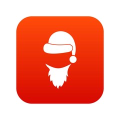 Cap with pompon of Santa Claus and beard icon digital red